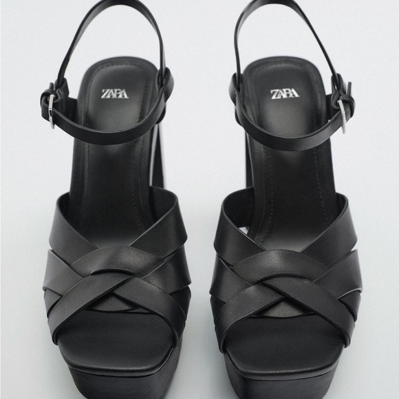 ZARA Platform Heeled Leather Sandals BNWT - Picture 6 of 8